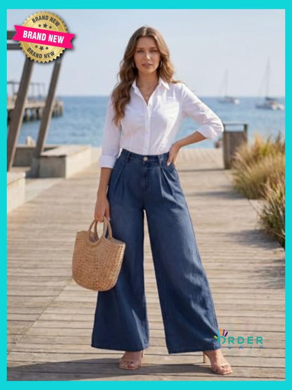 Extra Wide Leg Jeans Baggy Long Denim Palazzo Trousers Petite Regular Tall - Picture 3 of 7